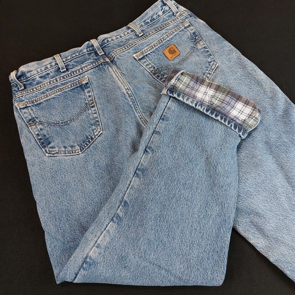 Vtg Carhartt B21 DST Flannel Lined Jeans Men 40x34 (Fit 37x32.5) USA Union Made